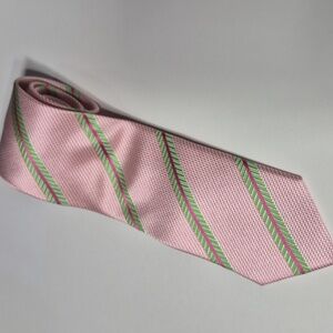 SAND COPENHAGEN SILK Pink & Green Stripe Tie NWOT